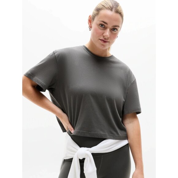 New Athleta XL True Cotton Crop Tee Shadow Grey X-Large Regular - Picture 1 of 4